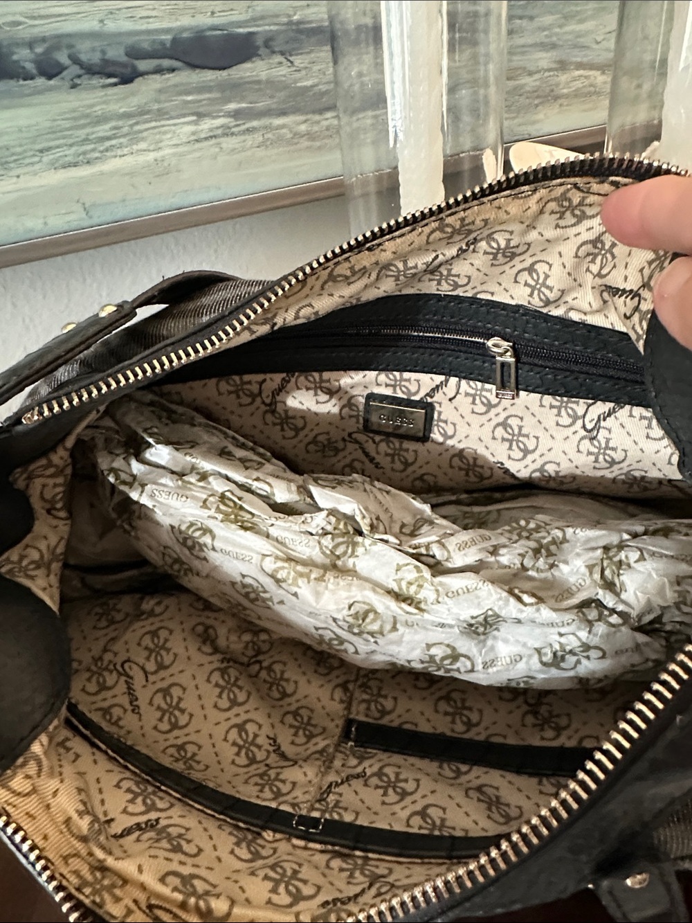 Guess Black & Gray Zebra-Print Shoulder Bag Y2K - Picture 4 of 8